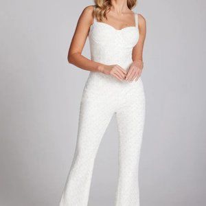 Nadine Merabi- size S Hailey white jumpsuit- sequin and embroidered